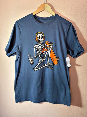 Wonder Nation Youth 2XL 18 Skeleton Skateboard Graphic Tee NWT Blue